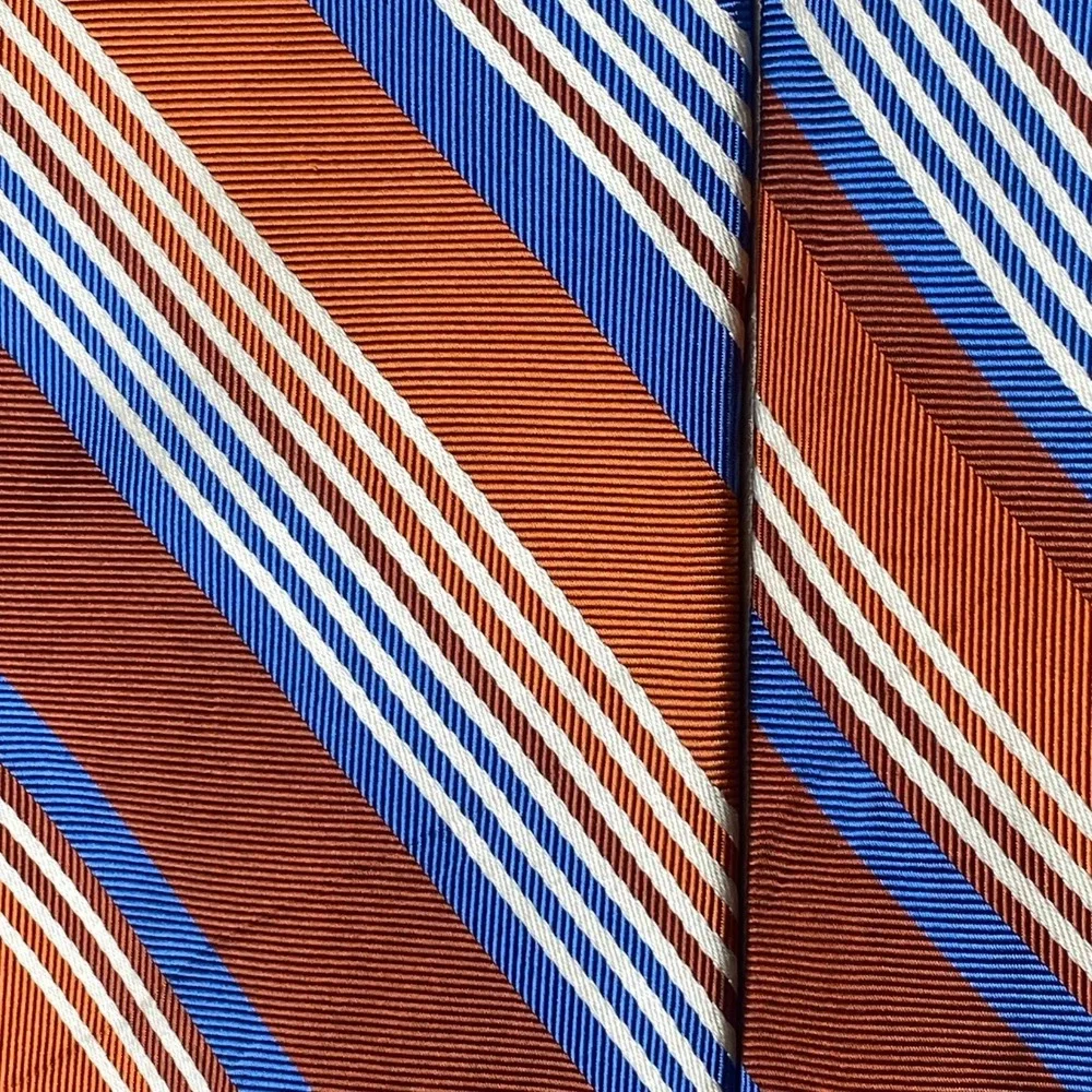 Vintage 1970s Yves Saint Laurent YSL Silk Tie Mens Orange Blue Striped USA NEW